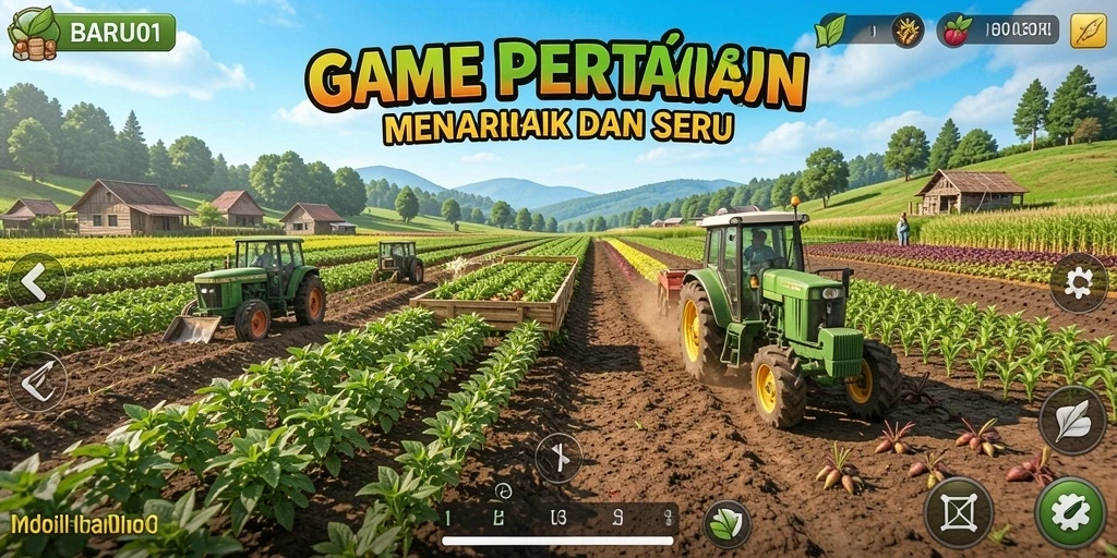 Tampilan gameplay BARU01 yang menampilkan aktivitas pertanian yang seru.