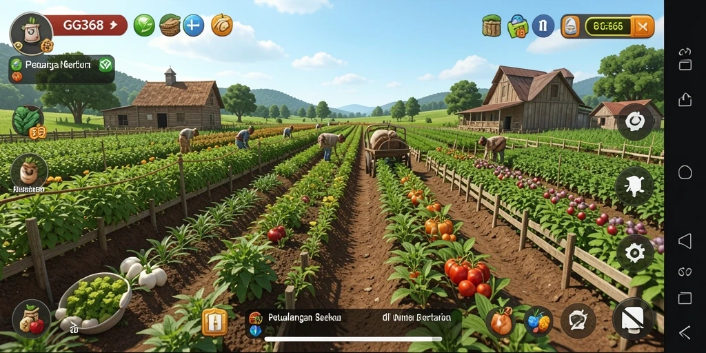 Tangkapan layar GG368 menampilkan aktivitas berkebun yang seru dan berwarna.