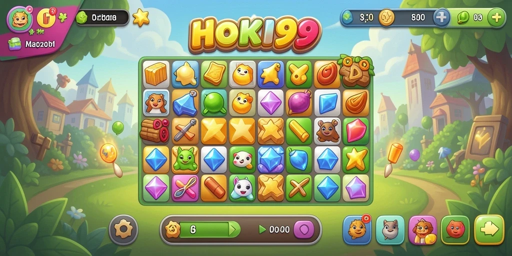 Tampilan gameplay HOKI99 yang menarik dan mengasyikkan dalam genre Match-3.