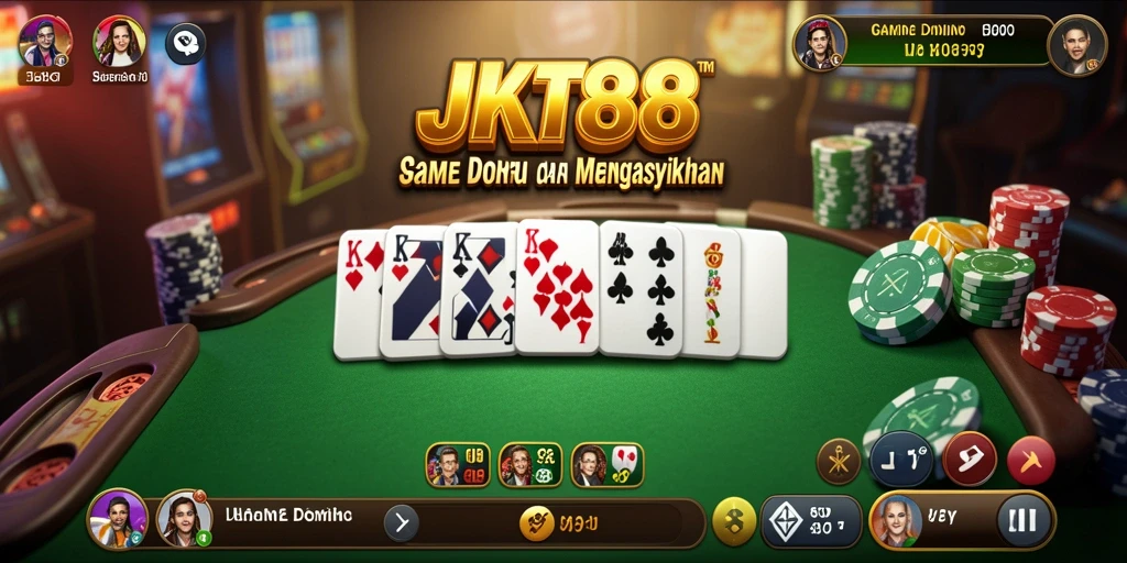 Screenshot gameplay JKT88 menampilkan suasana permainan Domino yang seru.