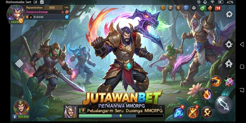 Tangkapan layar utama JUTAWANBET menampilkan pertempuran seru dalam dunia MMORPG.