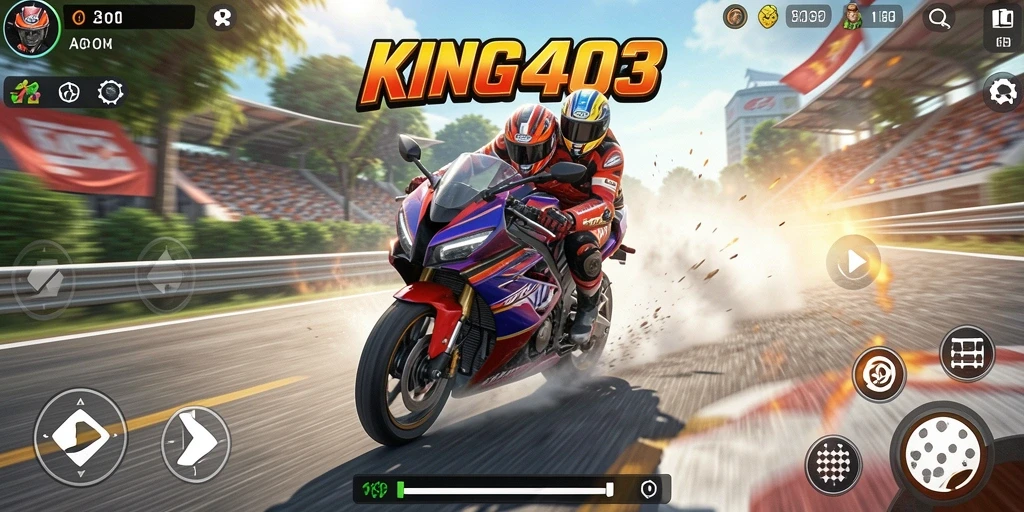 Gameplay menegangkan dalam balapan motor yang seru.