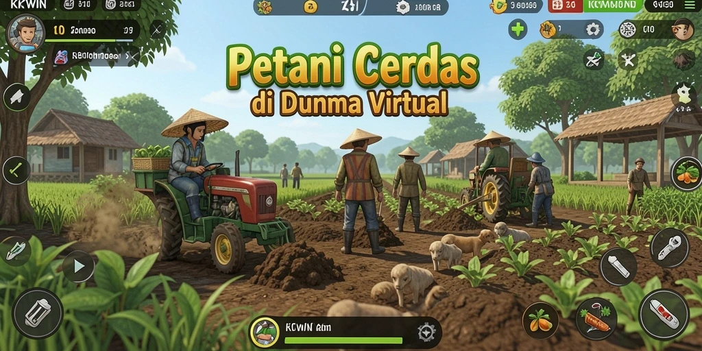 Tampilan gameplay KKWIN yang menawan dengan aktivitas bertani.