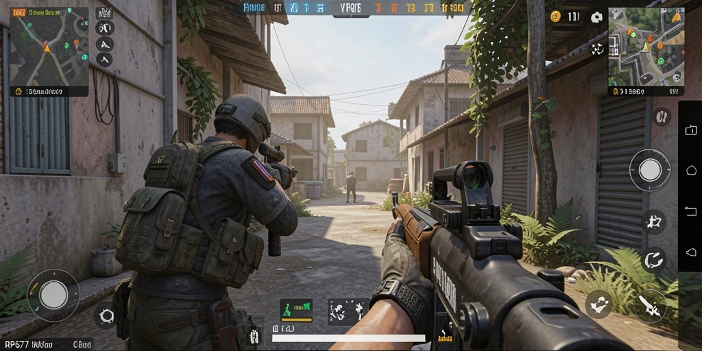 Screenshot RP6677 menampilkan aksi intens dalam pertempuran FPS.