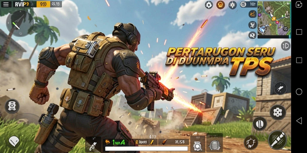Screenshot menunjukkan aksi seru dalam permainan TPS RVIP3.