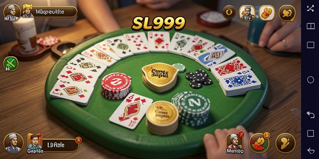 Screenshot utama SL999 menampilkan gameplay Gaple yang seru.
