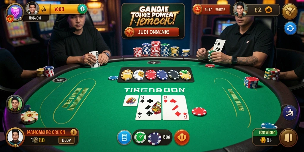 Tampilan gameplay menarik di V07 dengan suasana poker yang mendebarkan.